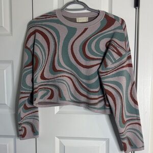 Altar'd State Swirl Pattern Sweater - Green and Brown